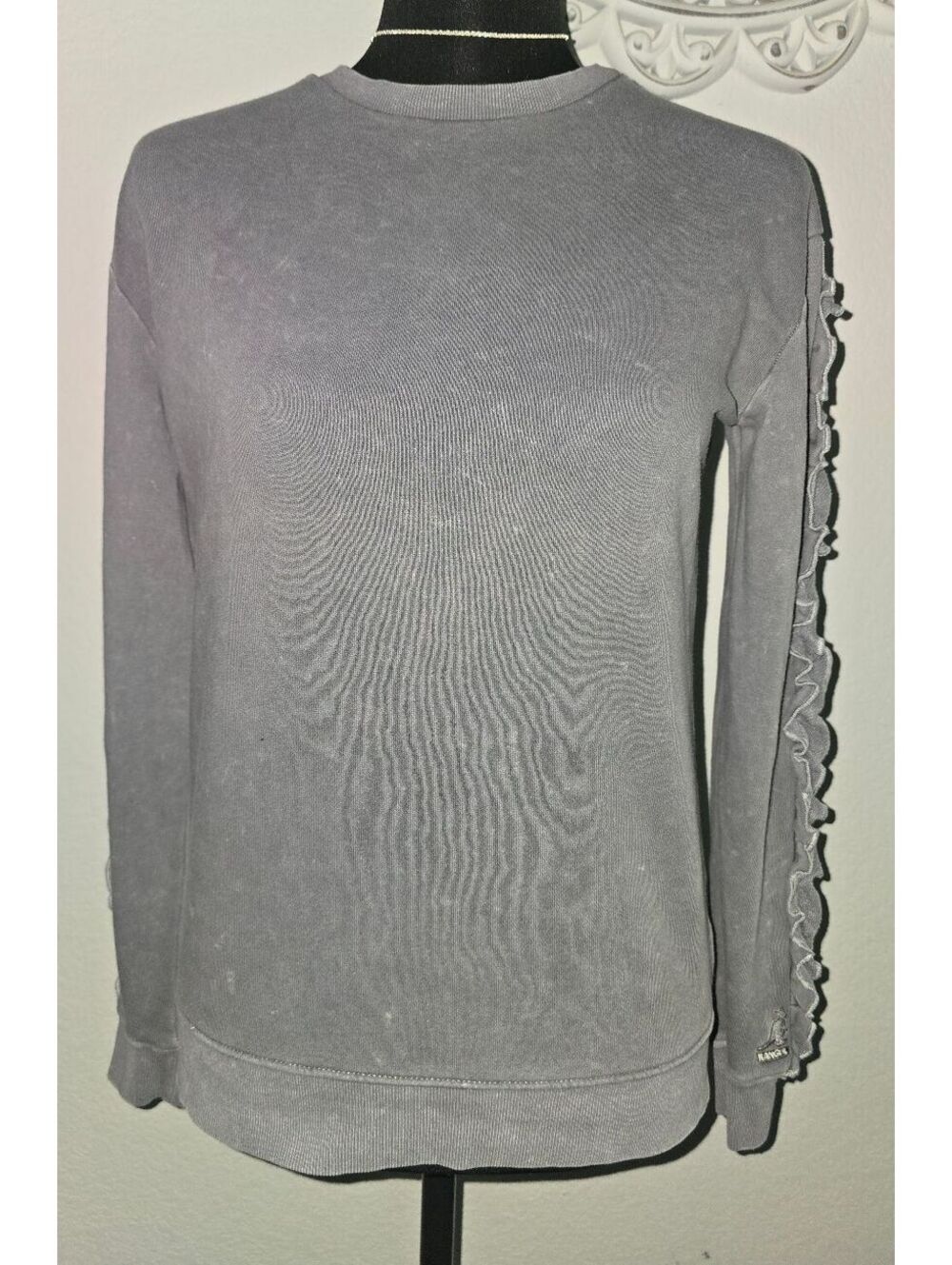 Kangol Gray Ruffle Detail Long Sleeve Sweatshirt TP/XS